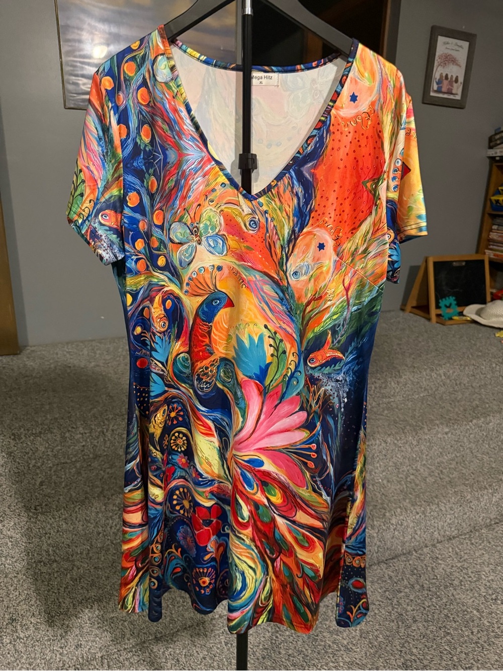 Vibrant Multicolor V-Neck Tunic Dress